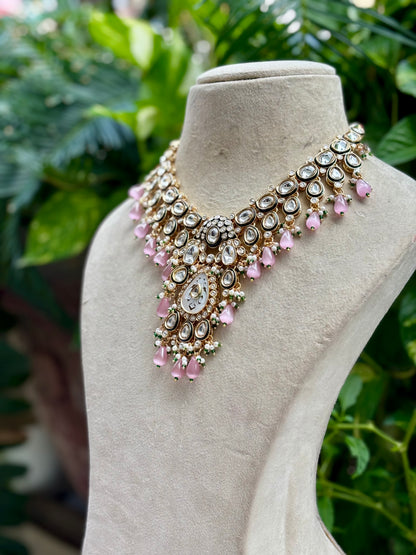 Pink Reshu Kundan Jewellery Set
