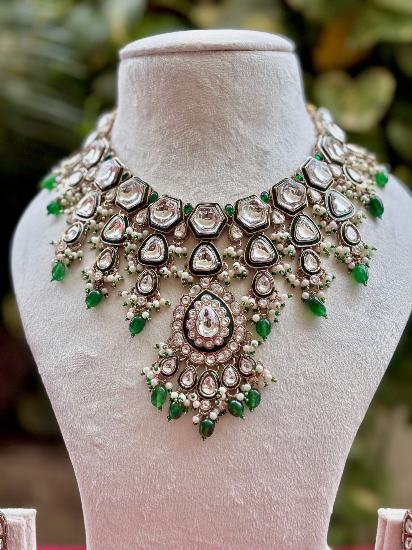 Green Reshi Kundan Bridal Jewellery Set