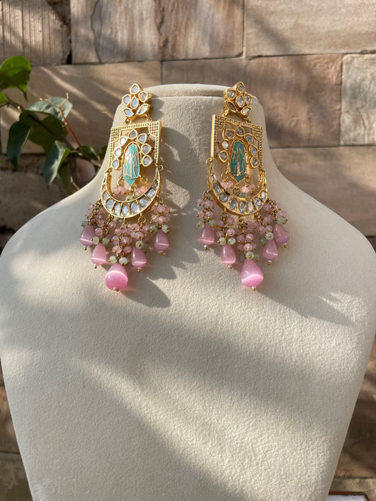 Pink Reha Polki Semi Bridal Jewellery Set