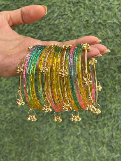 Light Multi 12 Bangles set with Kashmiri Ghungroo Bangles