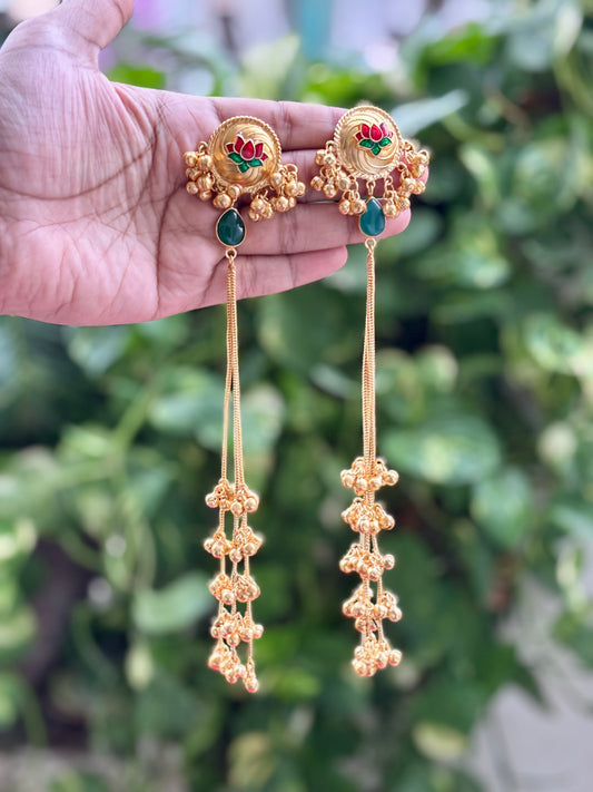 Multi Green Sahar 9inch Kashmiri Earrings