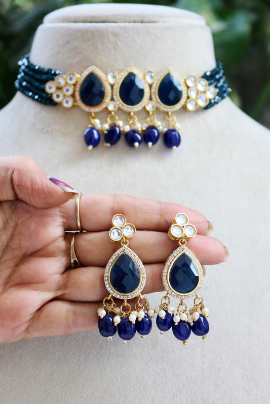 Blue Tanvi Kundan Jewellery Set