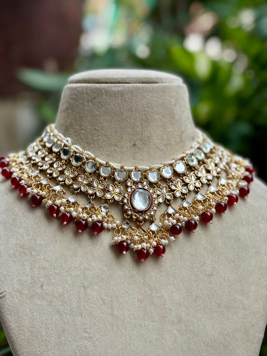 Maroon Anku Kundan Jewellery Set
