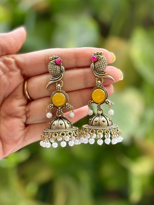 Antique Yellow Sakshi Jhumki