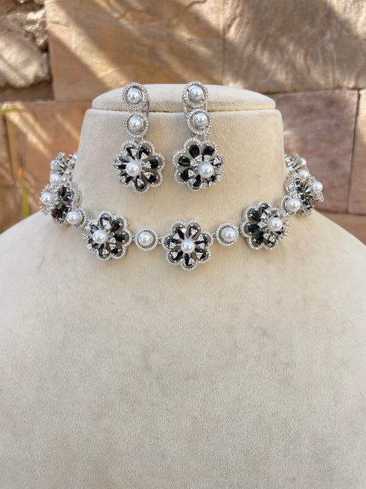 Black Flower Zirconia Necklace