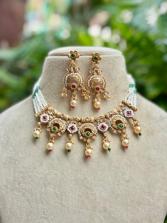Multicolour Ira Kundan Jewellery Set