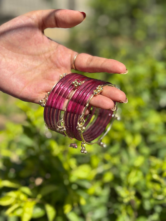 Wine Jelly Bangles set with Kashmiri Bangles