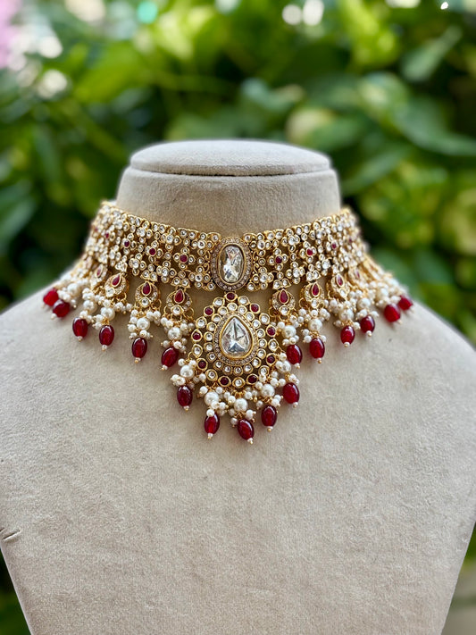 Maroon Ishira Kundan Jewellery Set