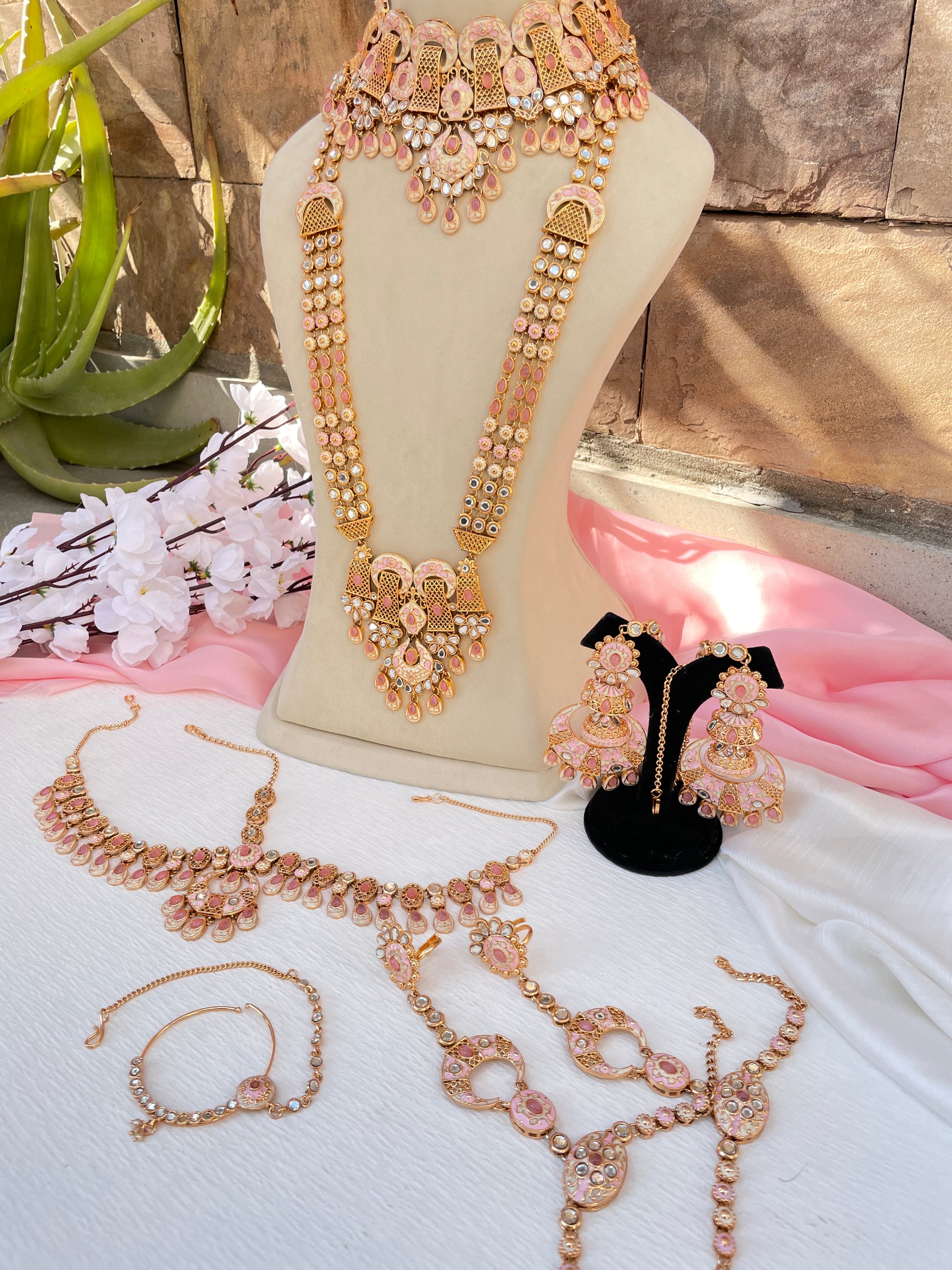 Peach Pink Meena Bridal Jewellery Set