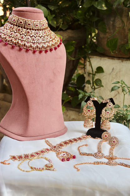 Pink Bavya Kundan Bridal Jewellery Set