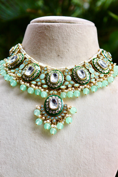 Pista Green Tia Kundan Jewellery Set