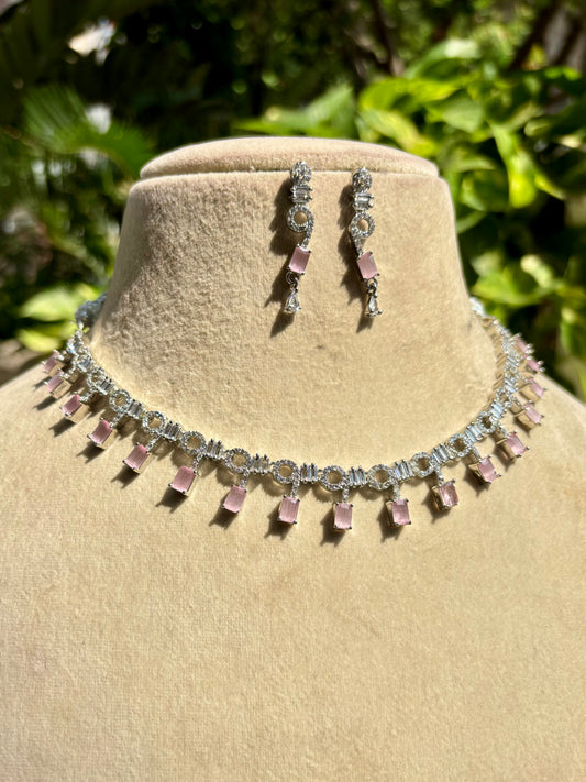 Pink Diya Zirconia Necklace