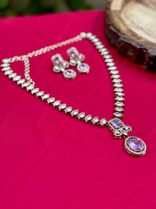 Lavender Nia Kundan Jewellery Set