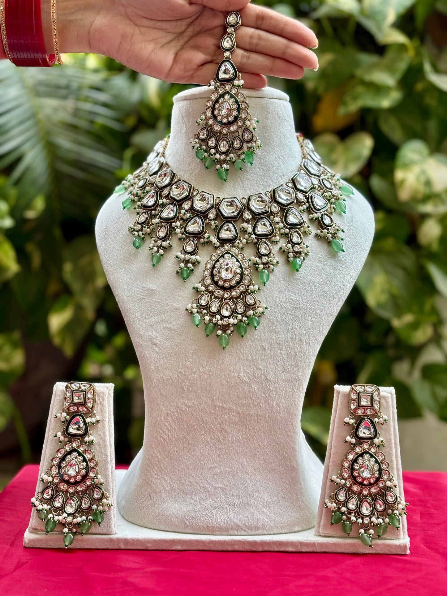Mint Reshi Kundan Bridal Jewellery Set
