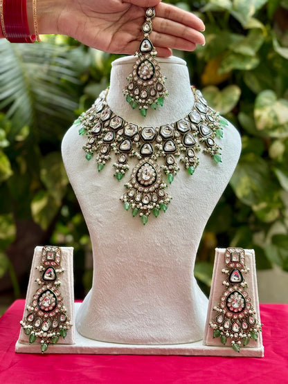 Mint Reshi Kundan Bridal Jewellery Set