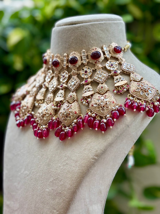 Maroon Kaviya Bridal Kundan Jewellery Set