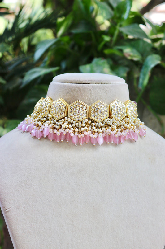 Pink Kavya Kundan Jewellery Set