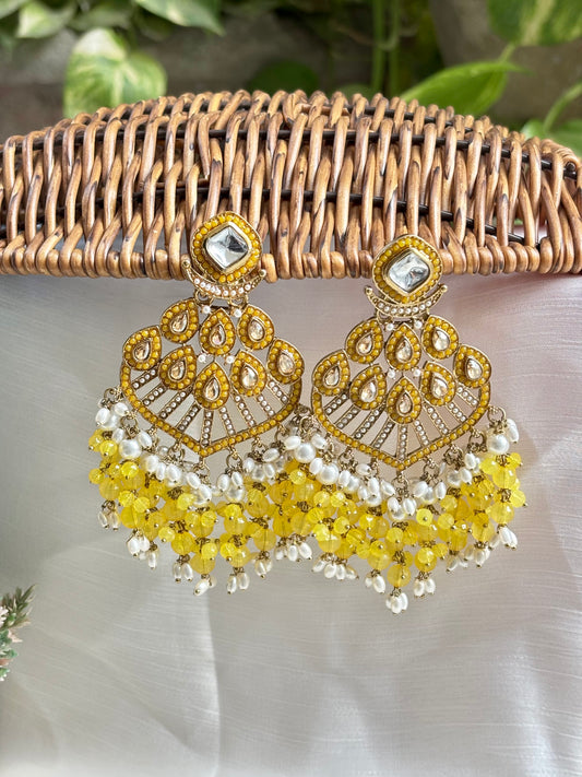 Yellow Palaq Kundan Danglers