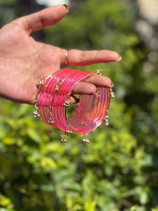 Pink Jelly Bangles set with Kashmiri Bangles