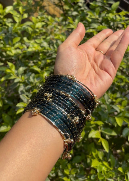 Peacock 12 Bangles set with Kashmiri Ghungroo Bangles