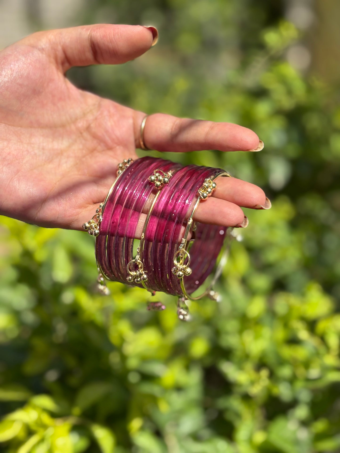Wine Jelly Bangles set with Kashmiri Bangles