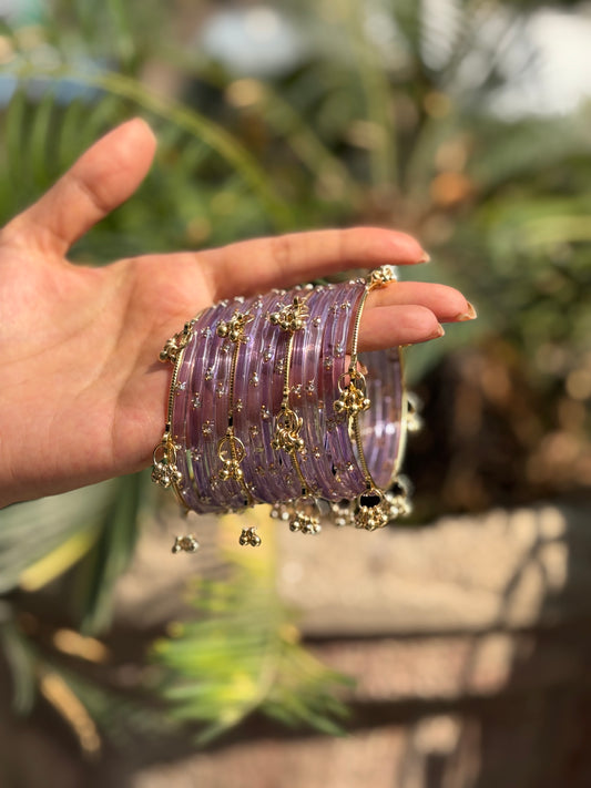 Lavender 12 Bangles set with Kashmiri Ghungroo Bangles