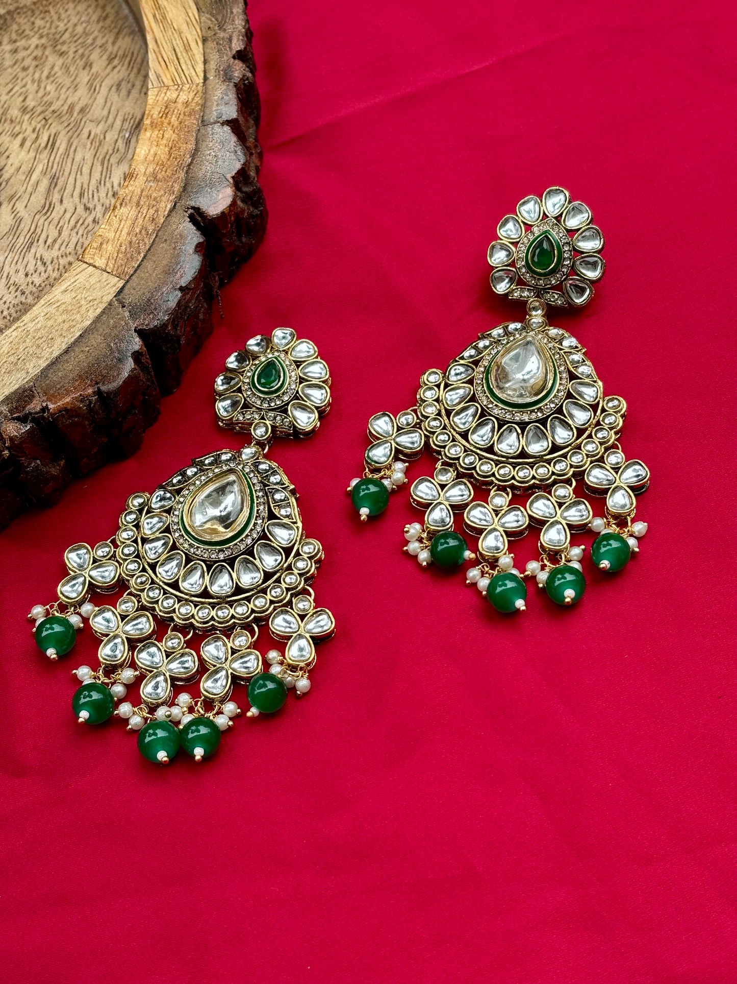 Green Bhviya Kundan Bridal Jewellery Set