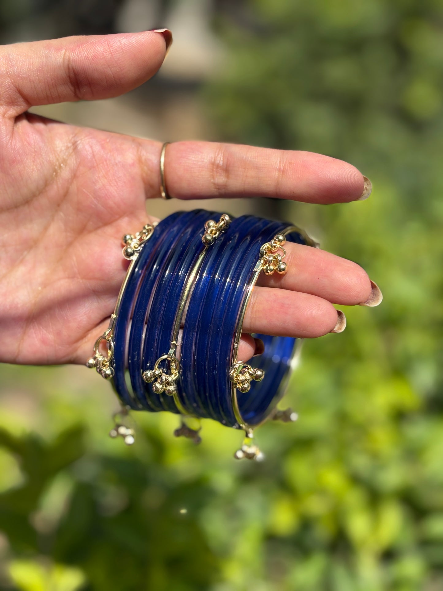 Blue Jelly Bangles set with Kashmiri Bangles