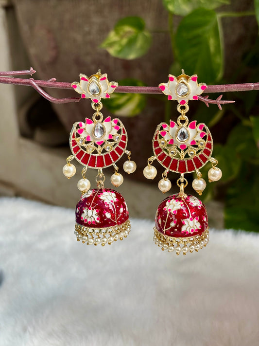 Maroon Nivi Kundan Jhumkis