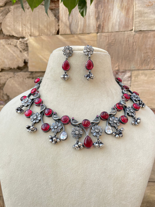 Maroon Sona Oxidised Jewellery Set