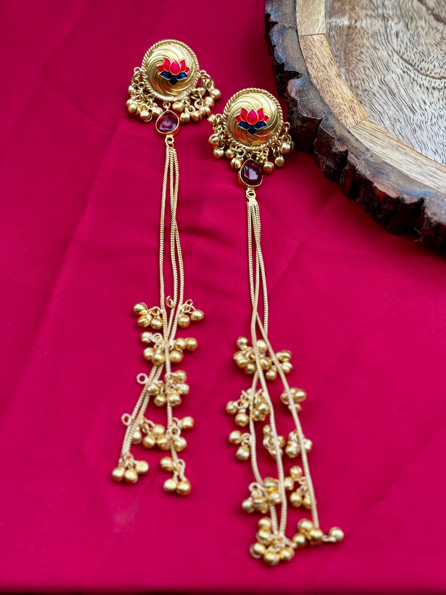 Multi Maroon Sahar 9inch Kashmiri Earrings