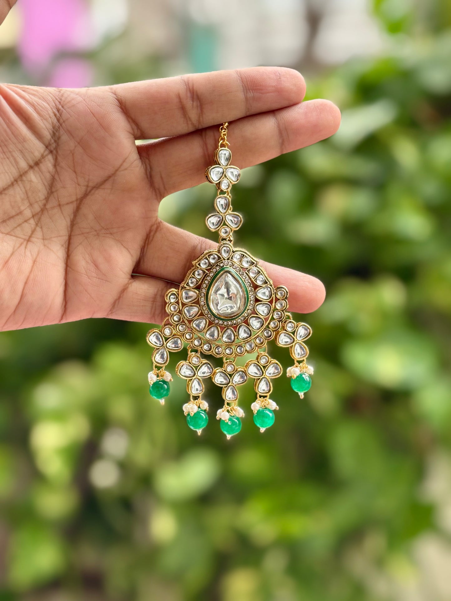 Green Bhviya Kundan Bridal Jewellery Set