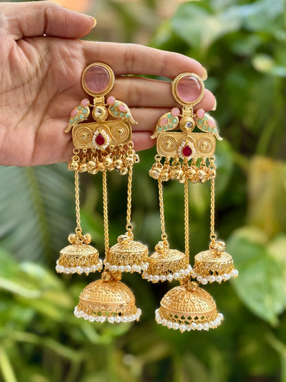 Pink Aabroo Kashmiri Earrings