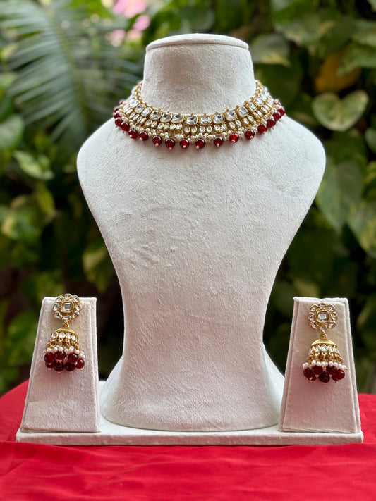 Maroon Charvi Kundan Jewellery Set