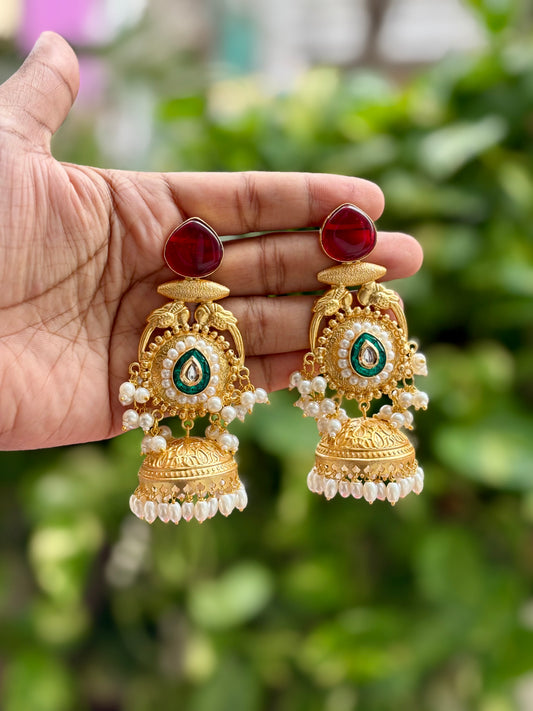 Maroon Meher Kashmiri Earrings