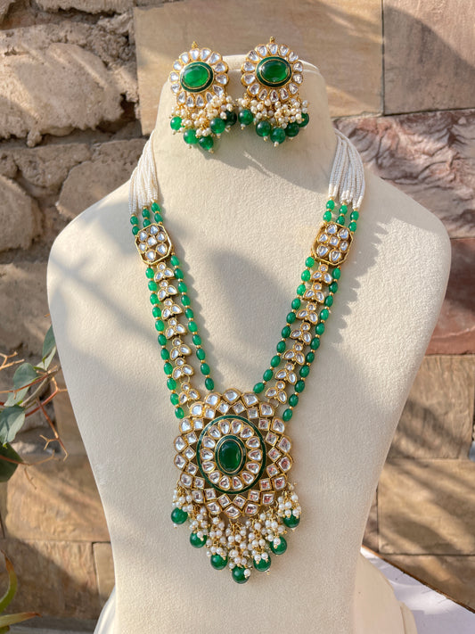 Emerald Prachi Kundan Long Jewellery Set