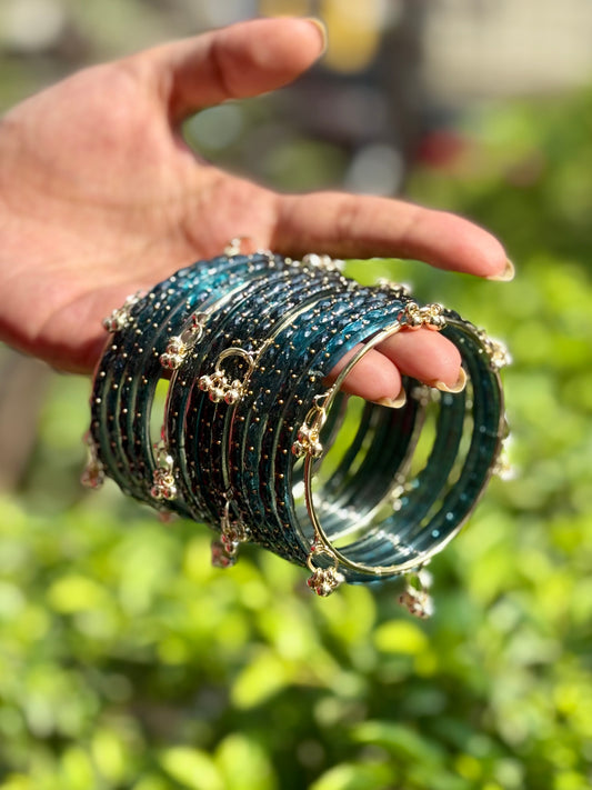 Peacock 12 Bangles set with Kashmiri Ghungroo Bangles