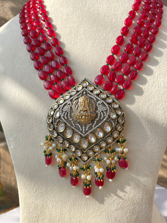 Maroon Laxmi Ji Kundan Antique Jewellery Set