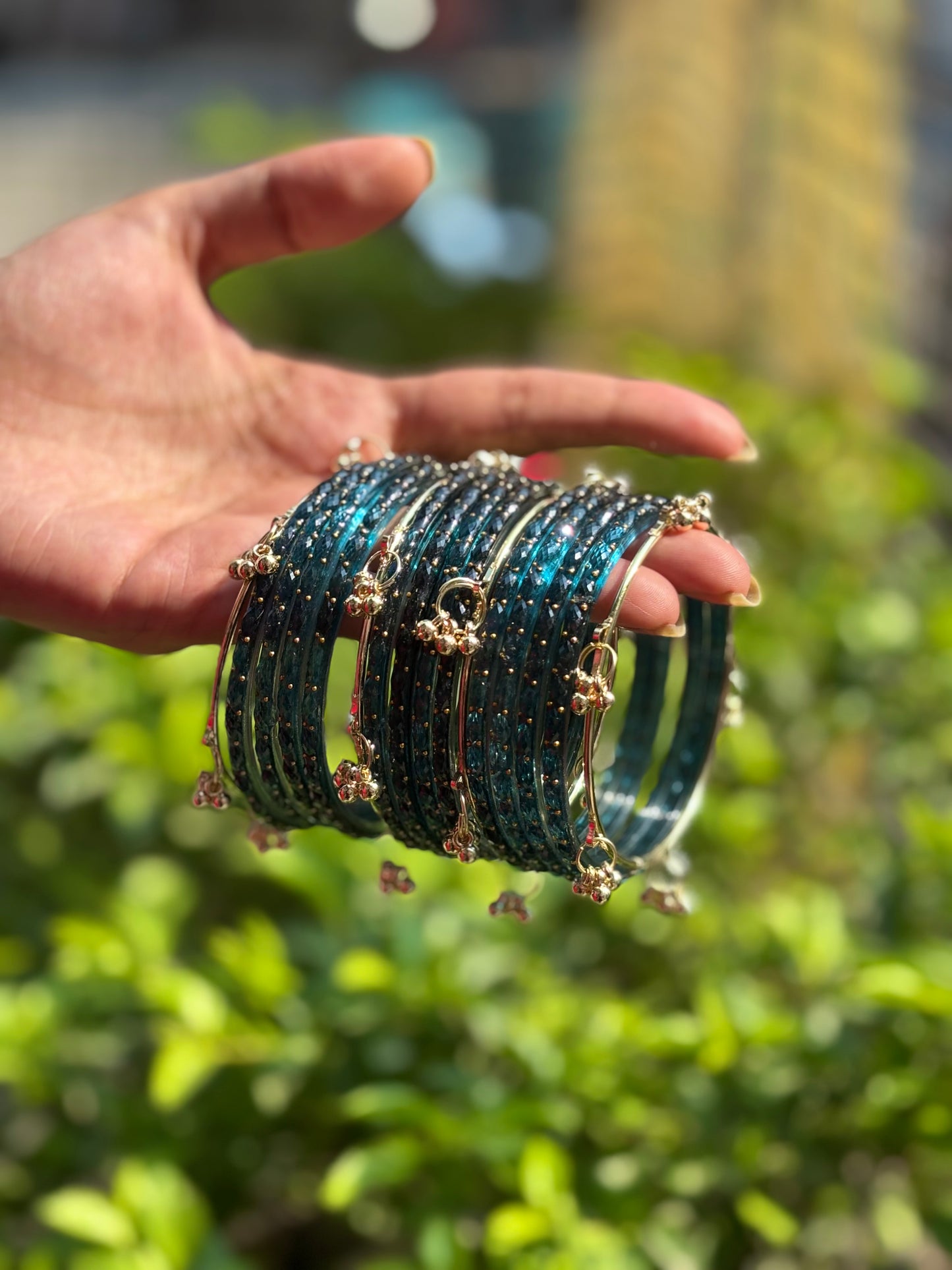 Peacock 12 Bangles set with Kashmiri Ghungroo Bangles