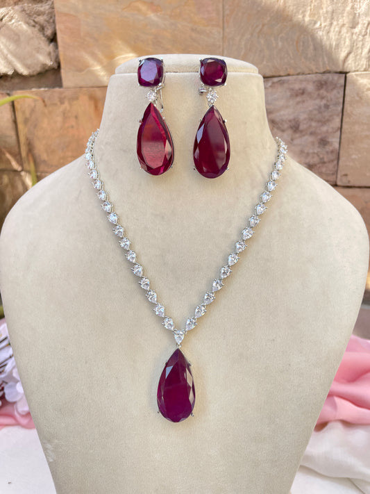 Purple Ananya Zirconia Jewellery Set with Doublet Stones