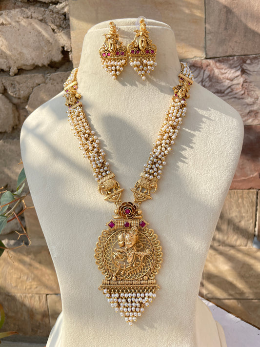 Ivory Radha Krishna Temple Jewellery Set
