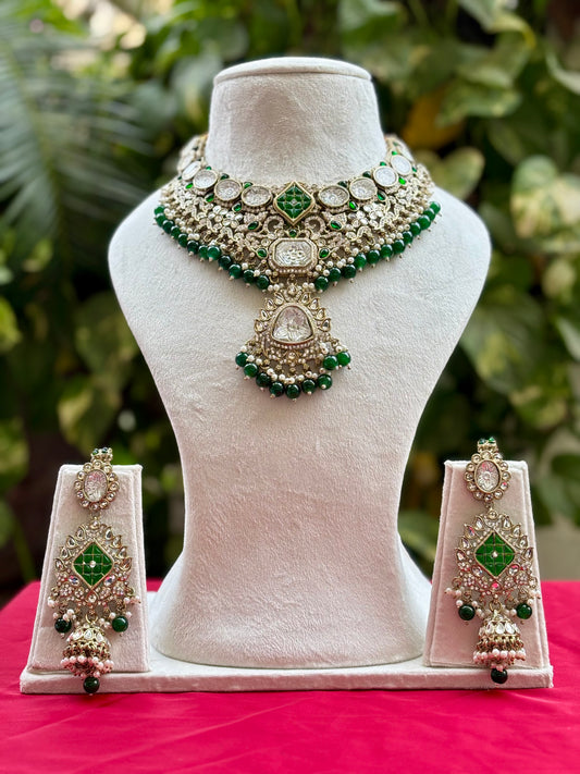 Green Asha Kundan Bridal Jewellery Set