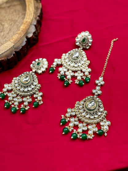 Green Bhviya Kundan Bridal Jewellery Set