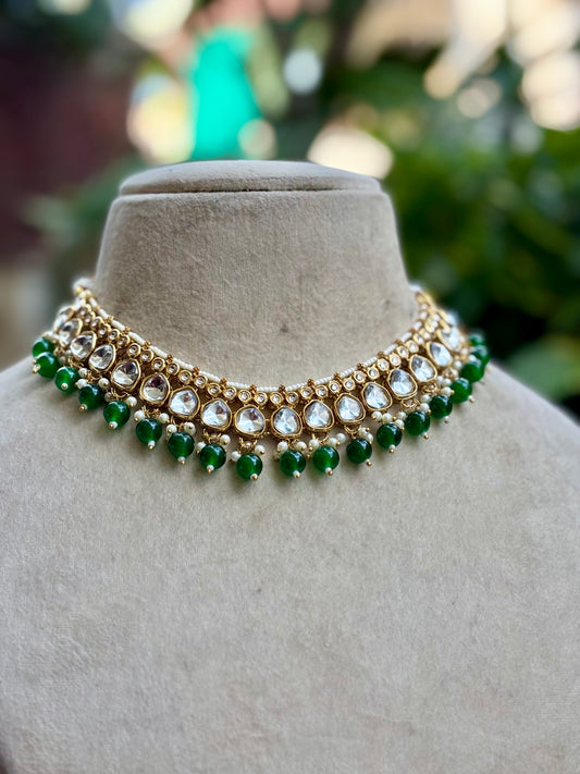 Green Charvi Kundan Jewellery Set