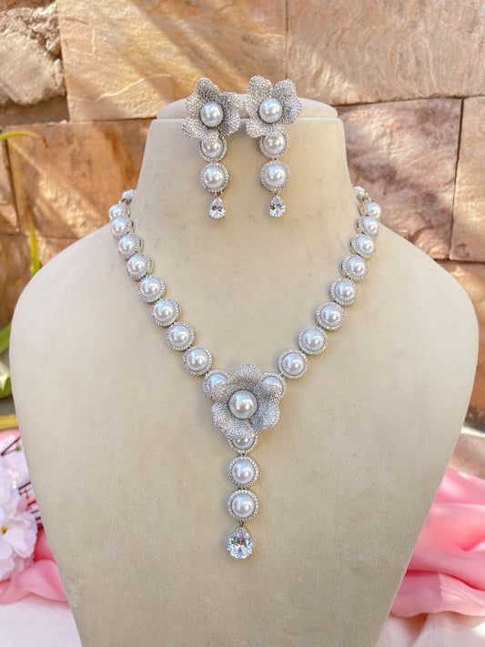 Silver Pearl Roma Zirconia Jewellery Set