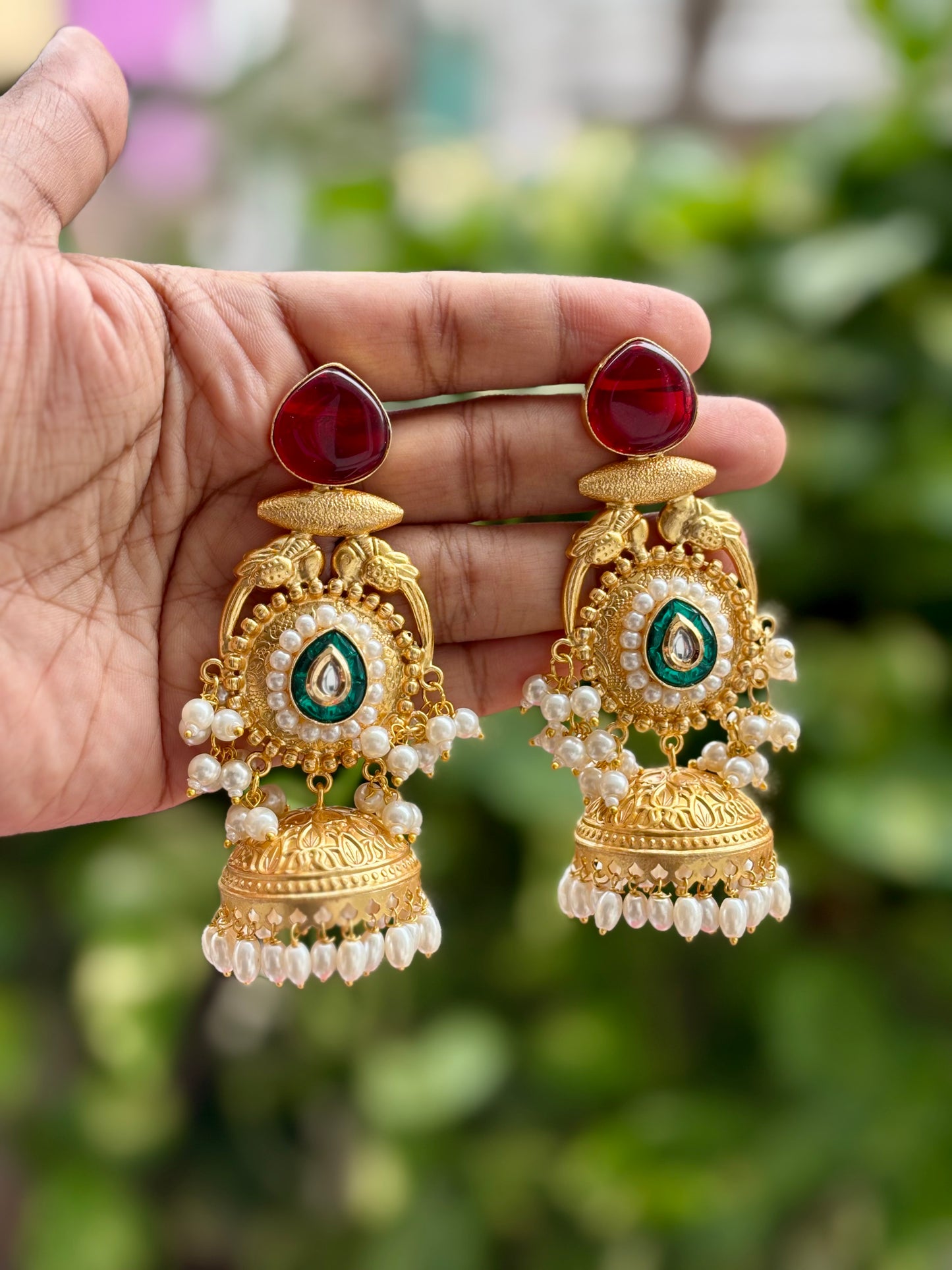 Maroon Meher Kashmiri Earrings