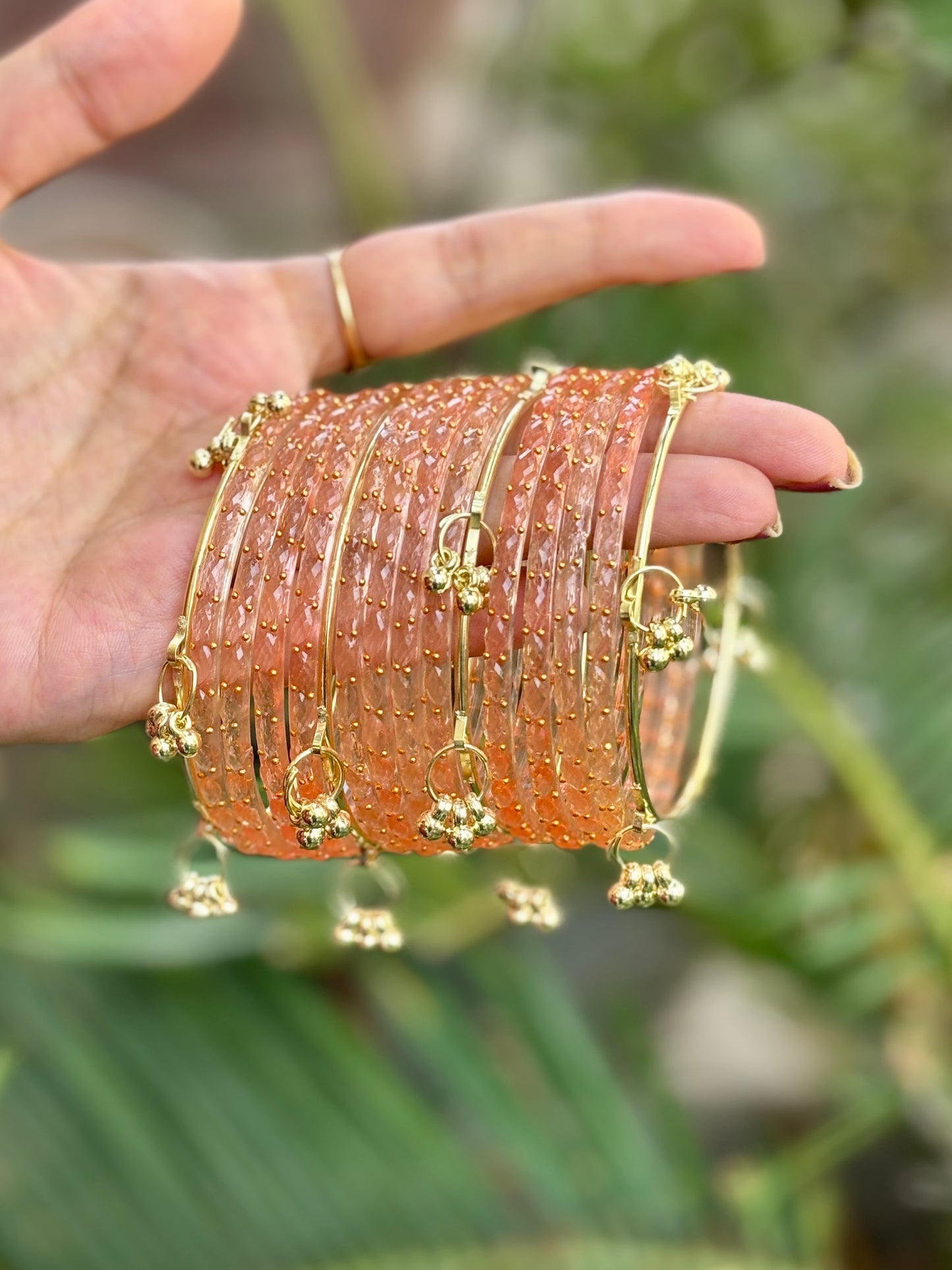 Peach 12 Bangles set with Kashmiri Ghungroo Bangles