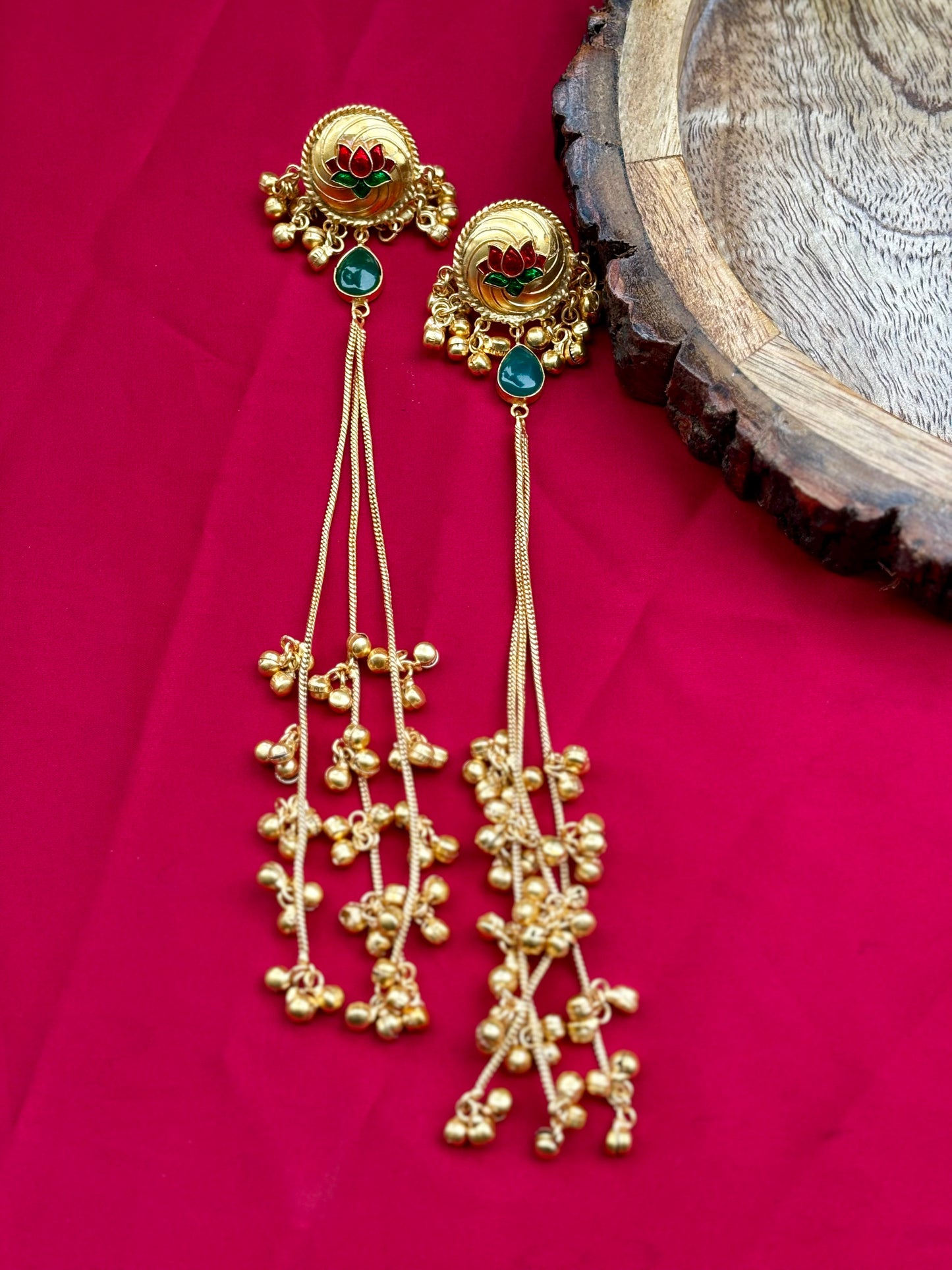 Multi Green Sahar 9inch Kashmiri Earrings