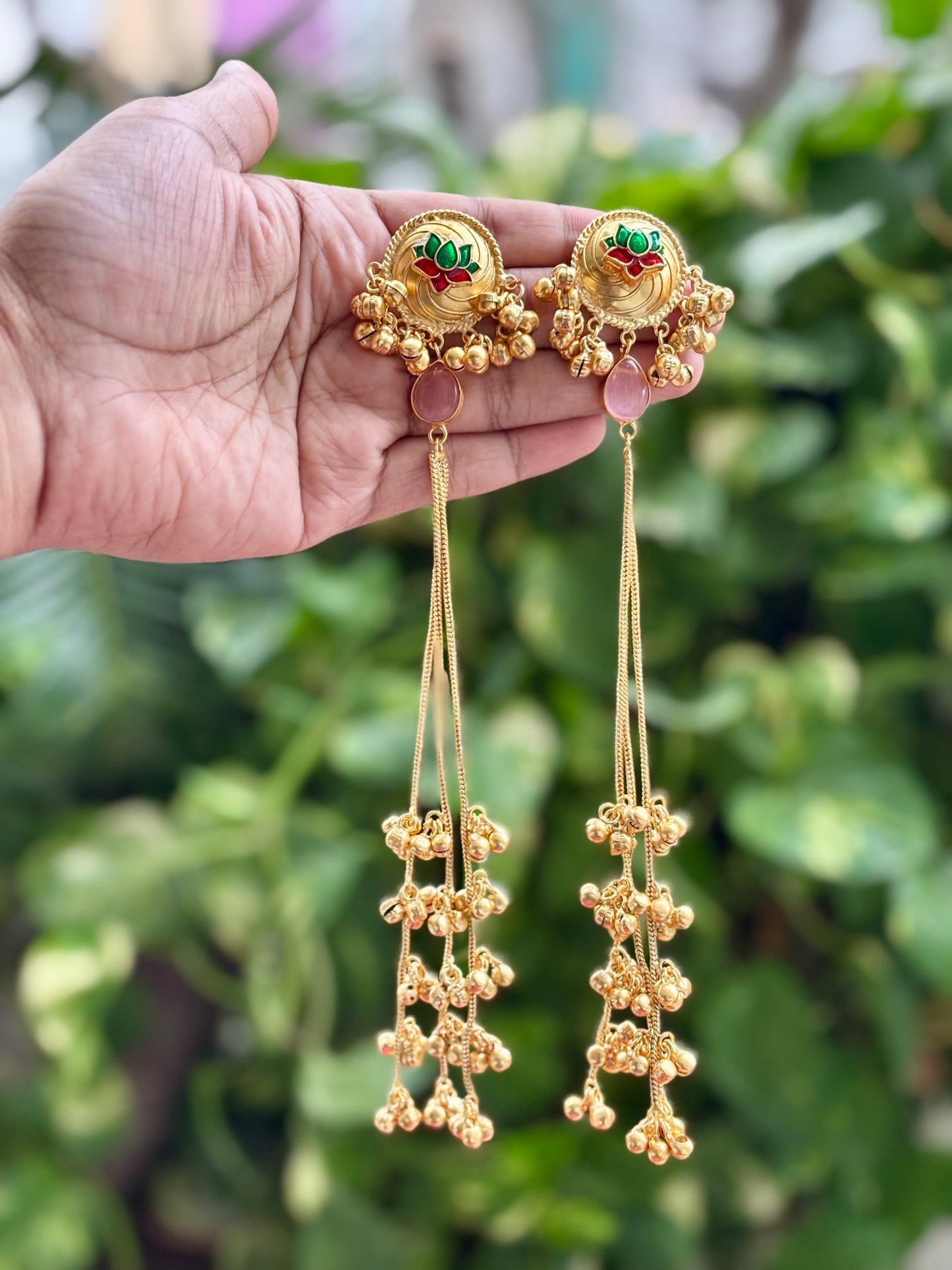 Multi Pink Sahar 9inch Kashmiri Earrings