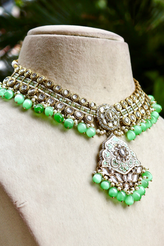 Pista Green Jyoti Kundan Jewellery Set